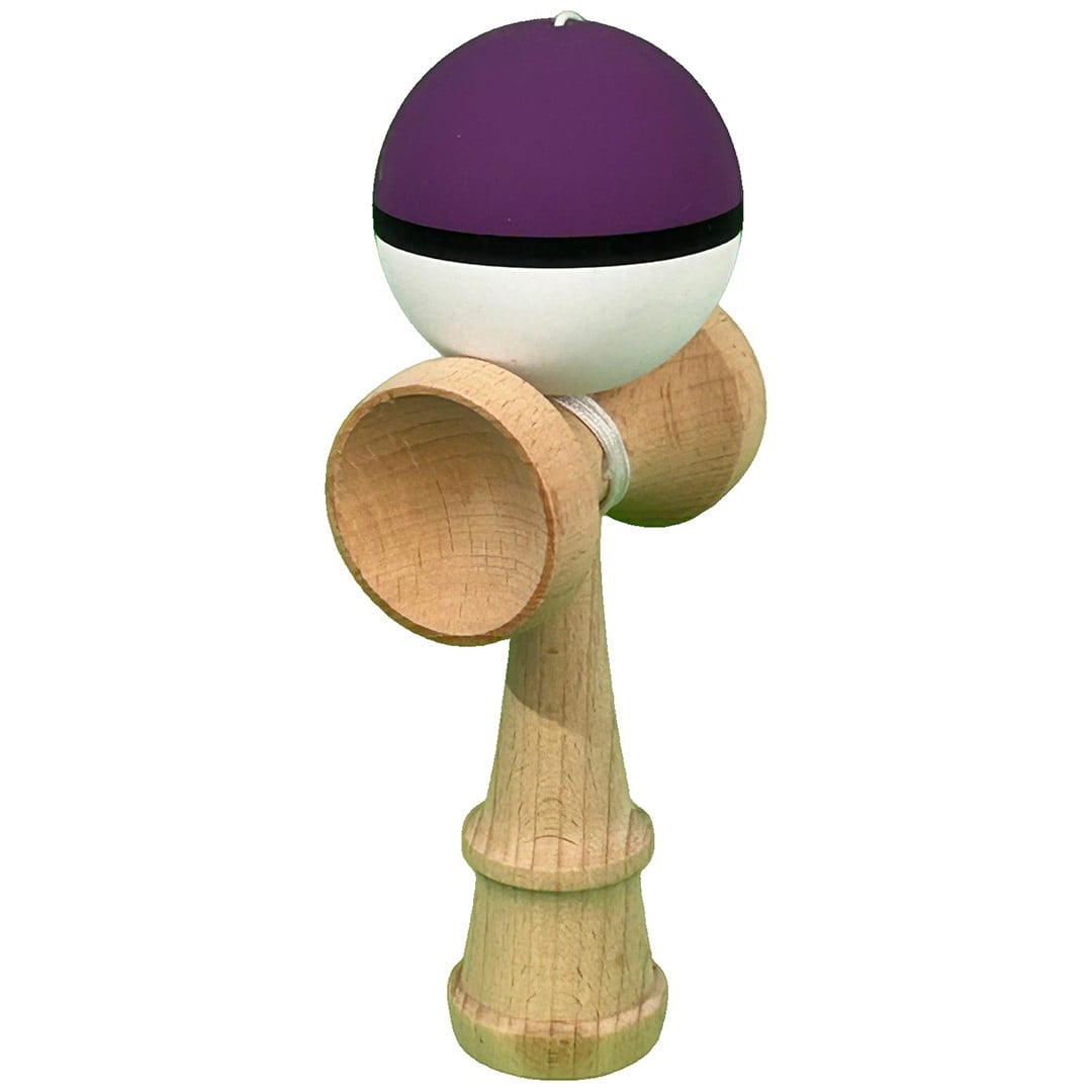 Kendama X Originala, Profesionala, Klevo, din Lemn, Rubber Grip, 18 cm, Mov/Negru/Alb