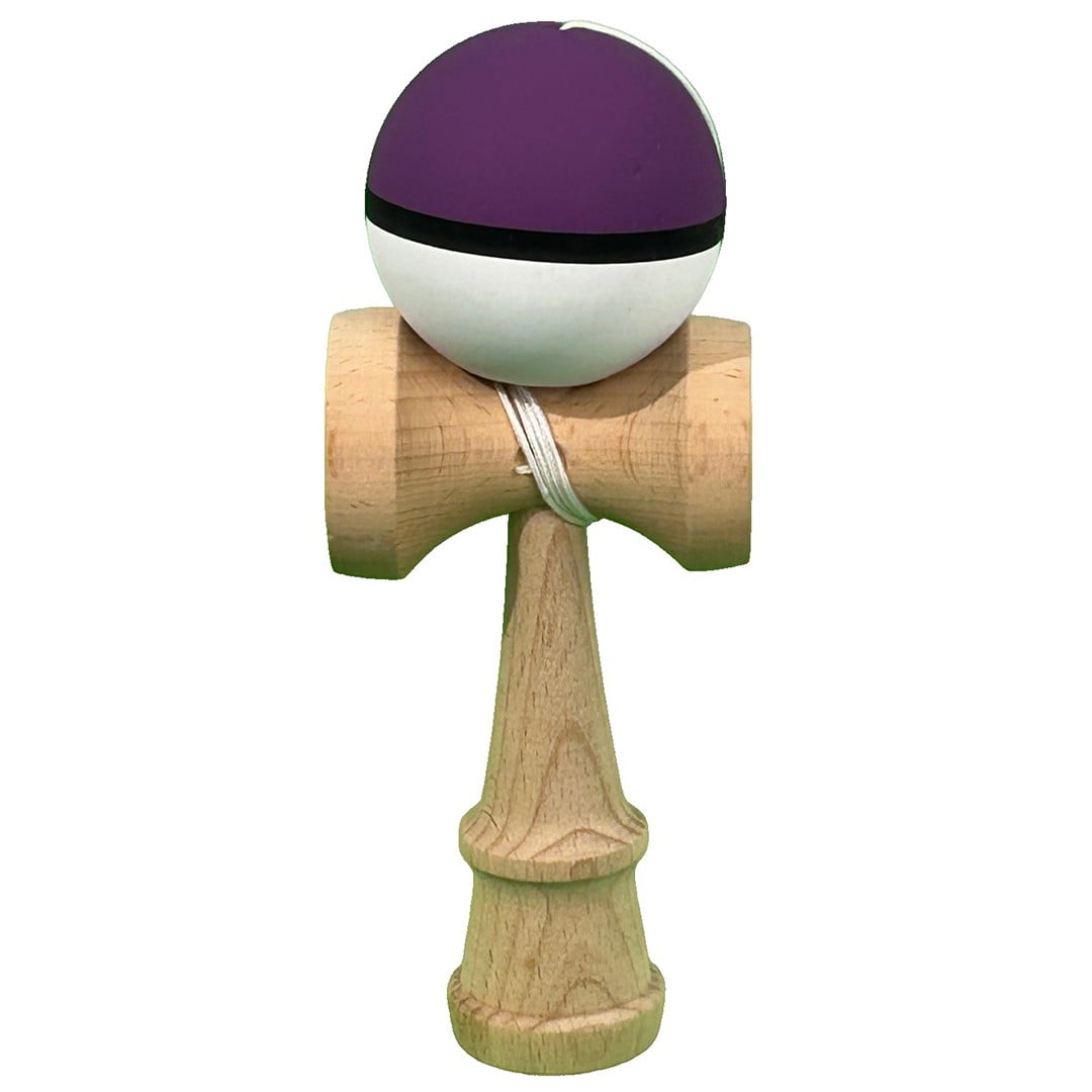 Kendama X Originala, Profesionala, Klevo, din Lemn, Rubber Grip, 18 cm, Mov/Negru/Alb