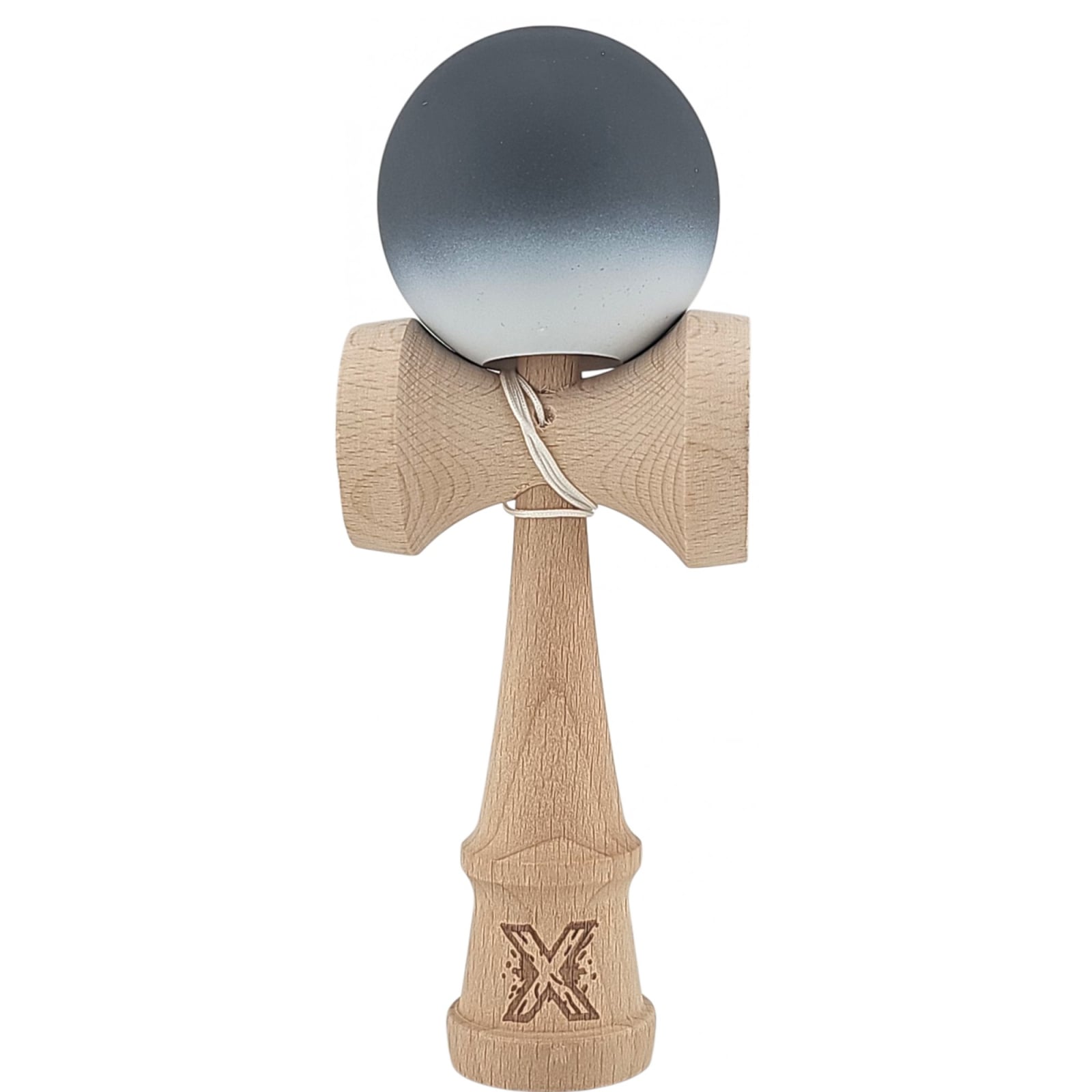 Kendama X Originala, Profesionala, Klevo, din Lemn, Rubber Grip, 18 cm, Alb/Negru