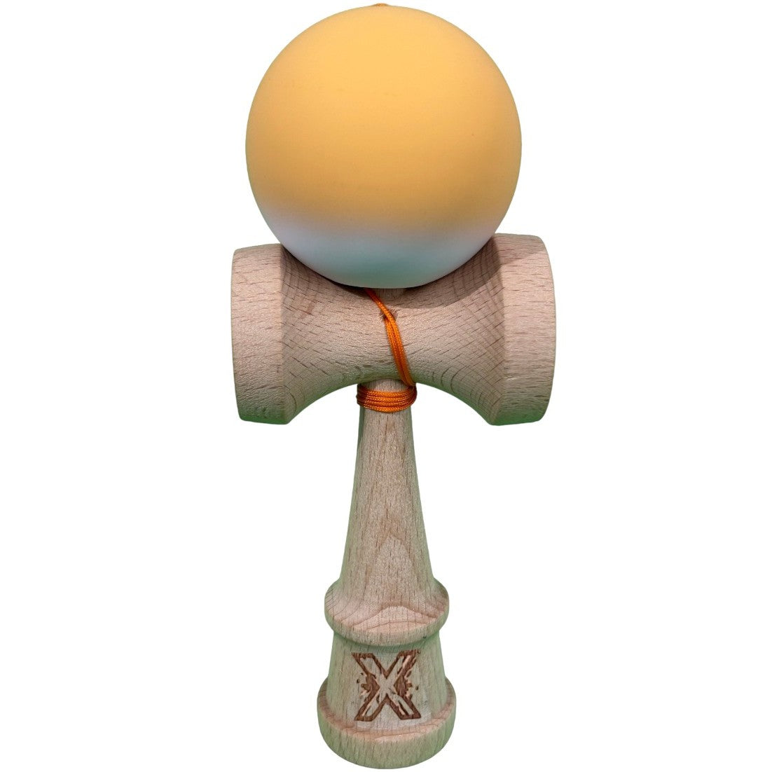 Kendama X Originala, Profesionala, Klevo, din Lemn cu Bila cu Invelis din Cauciuc, 18 x 6 x 7 cm, Rubber Grip, Portocaliu/Alb