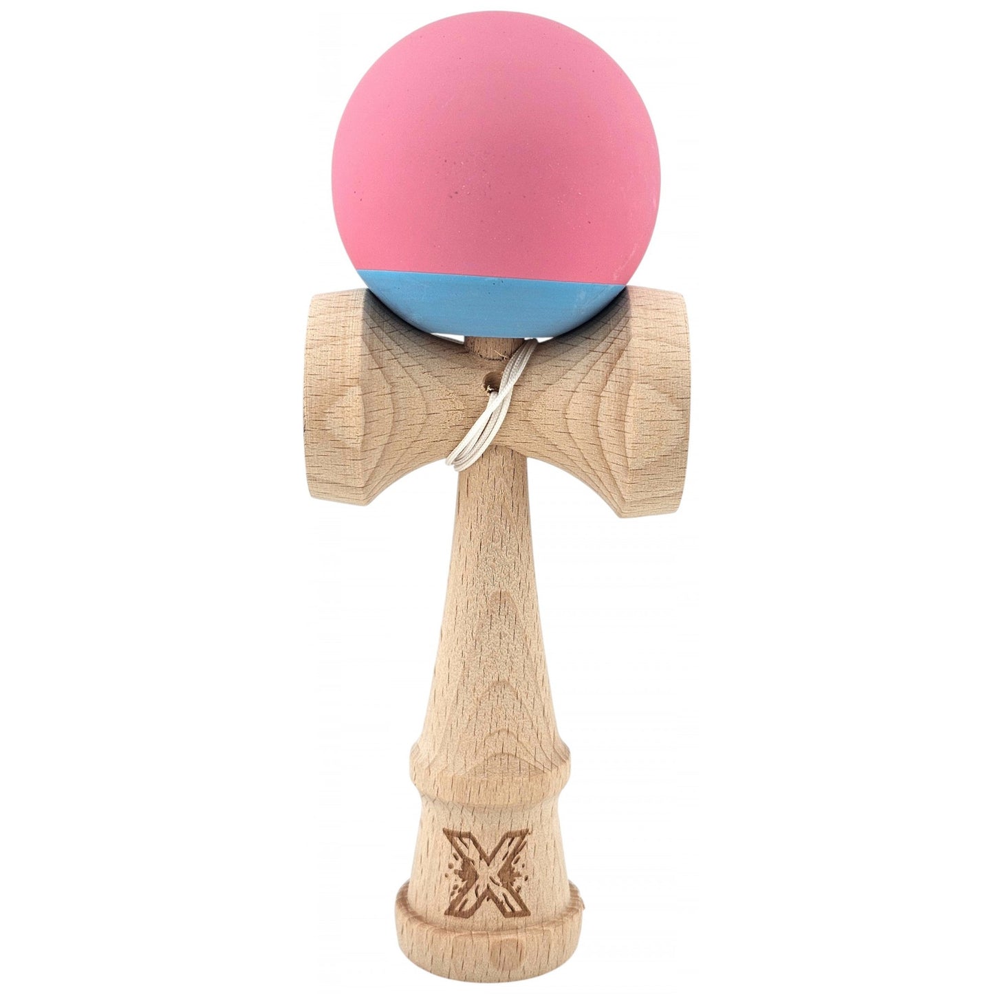 Kendama X Originala, Profesionala, Klevo, din Lemn, 18 cm, Rubber Grip, Roz/Gri