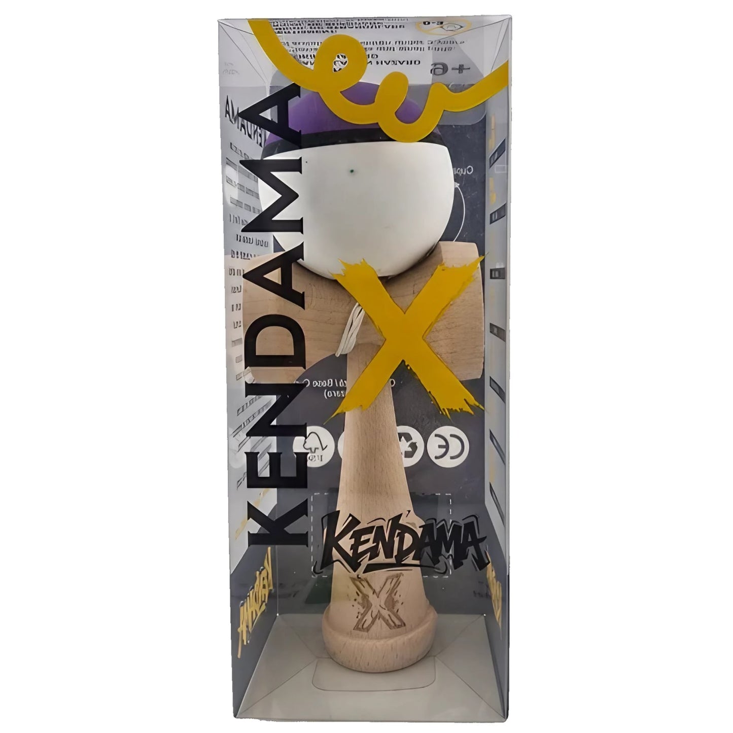 Kendama X Originala, Profesionala, Klevo, din Lemn, 18 cm, Multicolor Mov/Negru/Alb