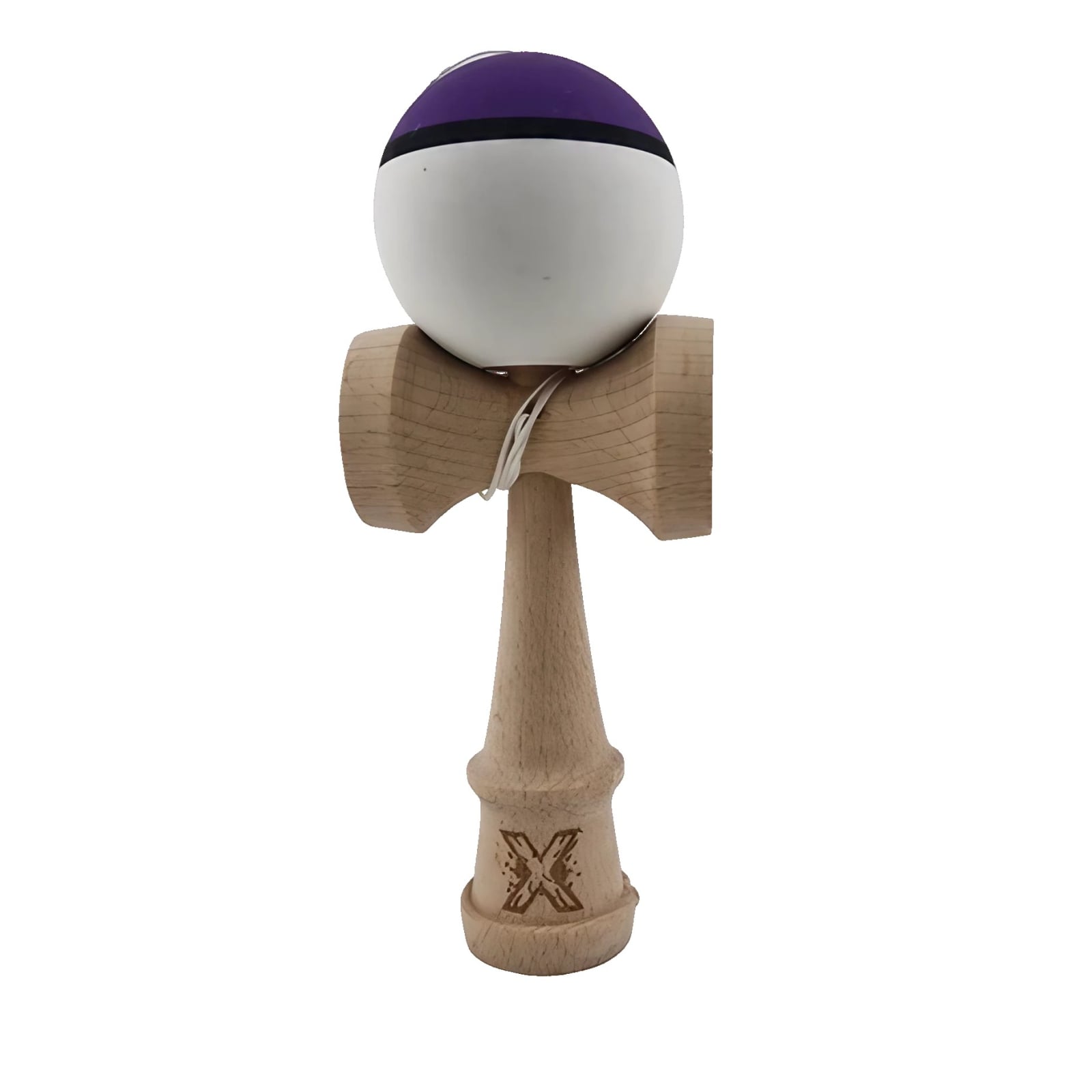 Kendama X Originala, Profesionala, Klevo, din Lemn, 18 cm, Multicolor Mov/Negru/Alb