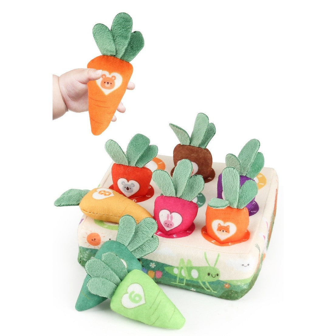 Jucarie Interactiva Montessori, pentru Copii, de Sortat pe Culori, Klevo, 9 Morcovi si Suport, Multicolor