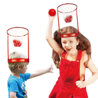 Set Interactiv pentru Copii, Klevo, Joc cu Doua Cosuri de Baschet de Pus pe Cap, Joc Dublu, 20 de Mingi Albe si Rosii, Multicolor