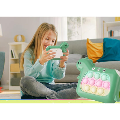 Jucarie Interactiva Pop It Whack A Mole, Klevo, Tip Consola, Anti-Stres, 4 Moduri de Joc, din ABS si Silicon, +3 Ani, Model Dinozaur, Verde