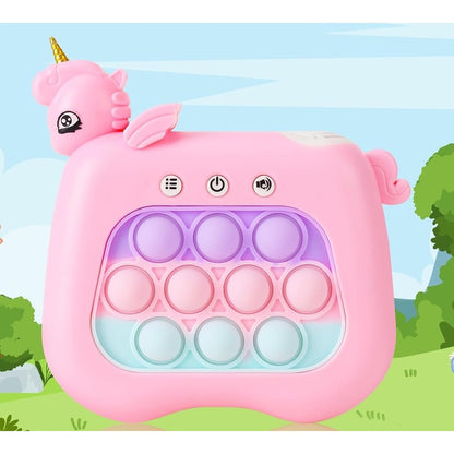 Jucarie Interactiva Pop It Whack A Mole, Klevo, Tip Consola, Anti-Stres, 4 Moduri de Joc, din ABS si Silicon, +3 Ani, Model Unicorn, Roz