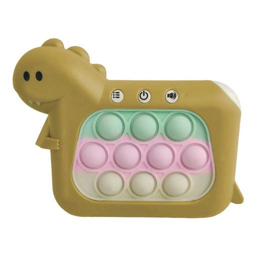 Jucarie Interactiva Pop It Whack A Mole, Klevo, Tip Consola, Anti-Stres, 4 Moduri de Joc, din ABS si Silicon, +3 Ani, Model Dinozaur, Galben