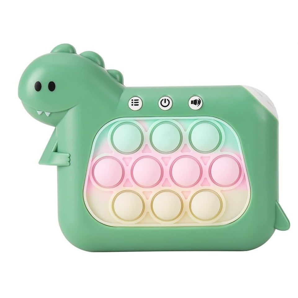 Jucarie Interactiva Pop It Whack A Mole, Klevo, Tip Consola, Anti-Stres, 4 Moduri de Joc, din ABS si Silicon, +3 Ani, Model Dinozaur, Verde