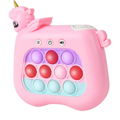 Jucarie Interactiva Pop It Whack A Mole, Klevo, Tip Consola, Anti-Stres, 4 Moduri de Joc, din ABS si Silicon, +3 Ani, Model Unicorn, Roz