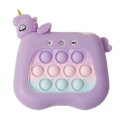 Jucarie Interactiva Pop It Whack A Mole, Klevo, Tip Consola, Anti-Stres, 4 Moduri de Joc, din ABS si Silicon, +3 Ani, Model Unicorn, Mov