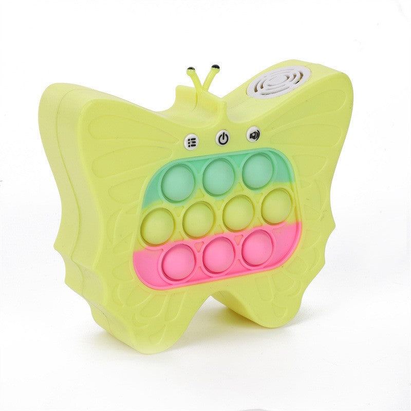Jucarie Interactiva Tip Consola pentru Copii, Klevo, Diferite Moduri de Joc, 120 Nivele, Material ABS/silicon, cu Nivele, Sunete si Lumini, 12 x 5.5 x 13.5 cm cm, Model Fluture, Galben