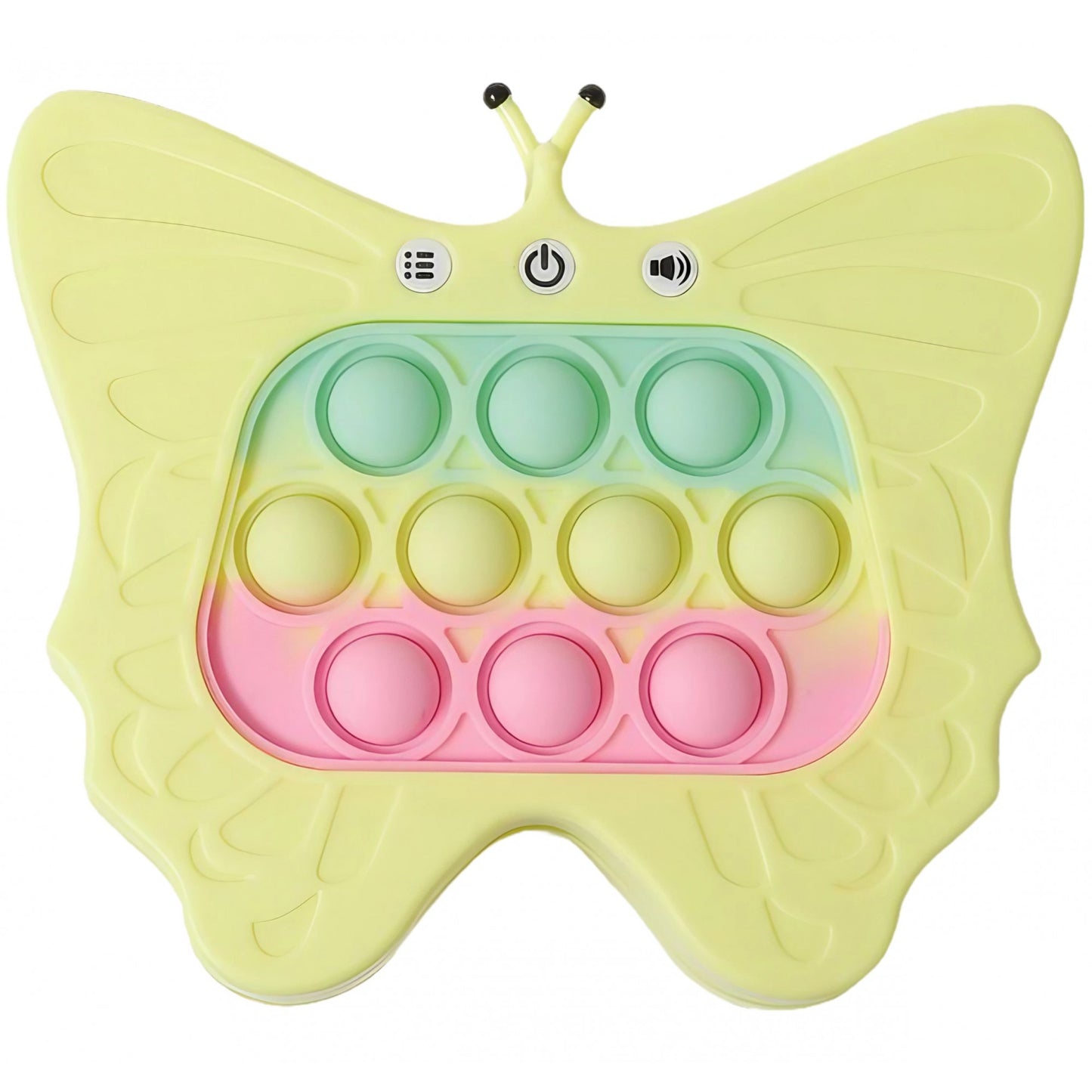 Jucarie Interactiva Tip Consola pentru Copii, Klevo, Diferite Moduri de Joc, 120 Nivele, Material ABS/silicon, cu Nivele, Sunete si Lumini, 12 x 5.5 x 13.5 cm cm, Model Fluture, Galben