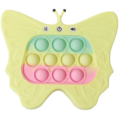 Jucarie Interactiva Tip Consola pentru Copii, Klevo, Diferite Moduri de Joc, 120 Nivele, Material ABS/silicon, cu Nivele, Sunete si Lumini, 12 x 5.5 x 13.5 cm cm, Model Fluture, Galben
