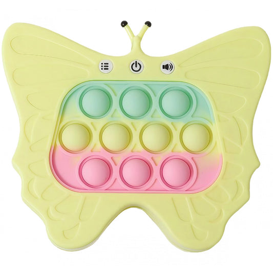 Jucarie Interactiva Tip Consola pentru Copii, Klevo, Diferite Moduri de Joc, 120 Nivele, Material ABS/silicon, cu Nivele, Sunete si Lumini, 12 x 5.5 x 13.5 cm cm, Model Fluture, Galben