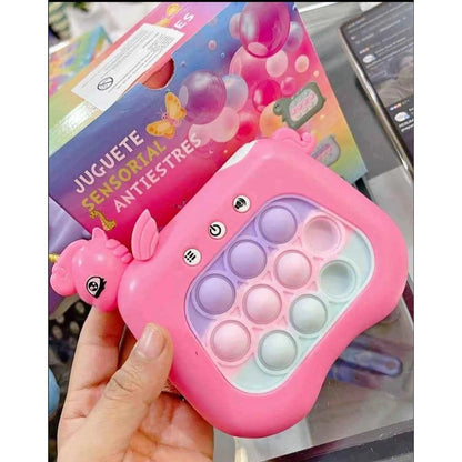 Jucarie Interactiva Tip Consola pentru Copii, Klevo, Diferite Moduri de Joc, 120 Nivele, Material ABS/silicon, Sunete si Lumini, 13.5 x 5.5 x 12.5 cm, Model Unicorn, Fucsia