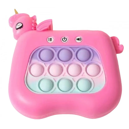 Jucarie Interactiva Tip Consola pentru Copii, Klevo, Diferite Moduri de Joc, 120 Nivele, Material ABS/silicon, Sunete si Lumini, 13.5 x 5.5 x 12.5 cm, Model Unicorn, Fucsia