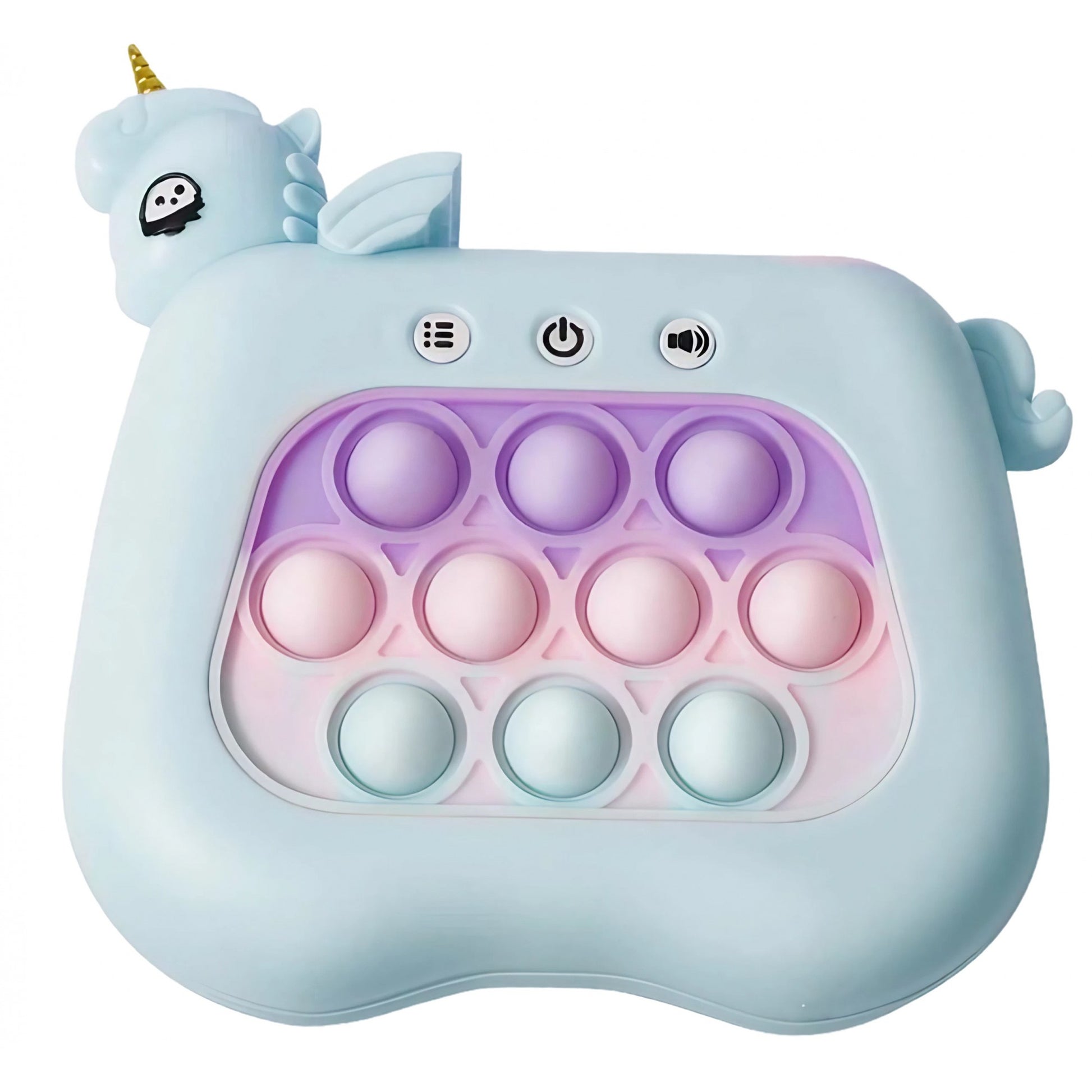 Jucarie Interactiva Tip Consola pentru Copii, Klevo, 12 Nivele, Diferite Moduri de Joc, Material ABS/silicon, cu Nivele, Sunete si Lumini, 13.5 x 5.5 x 12.5 cm, Model Unicorn, Albastru