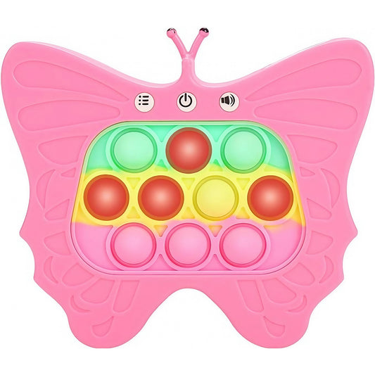 Jucarie Interactiva Tip Consola pentru Copii, Klevo, Diferite Moduri de Joc, 120 Nivele, Material ABS/silicon, Sunete si Lumini, 12 x 5.5 x 13.5 cm, Model Fluture, Fucsia