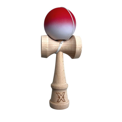 Kendama X Originala, Profesionala, Klevo, din Lemn, Rubber Grip, 18 cm, Rosu/Alb
