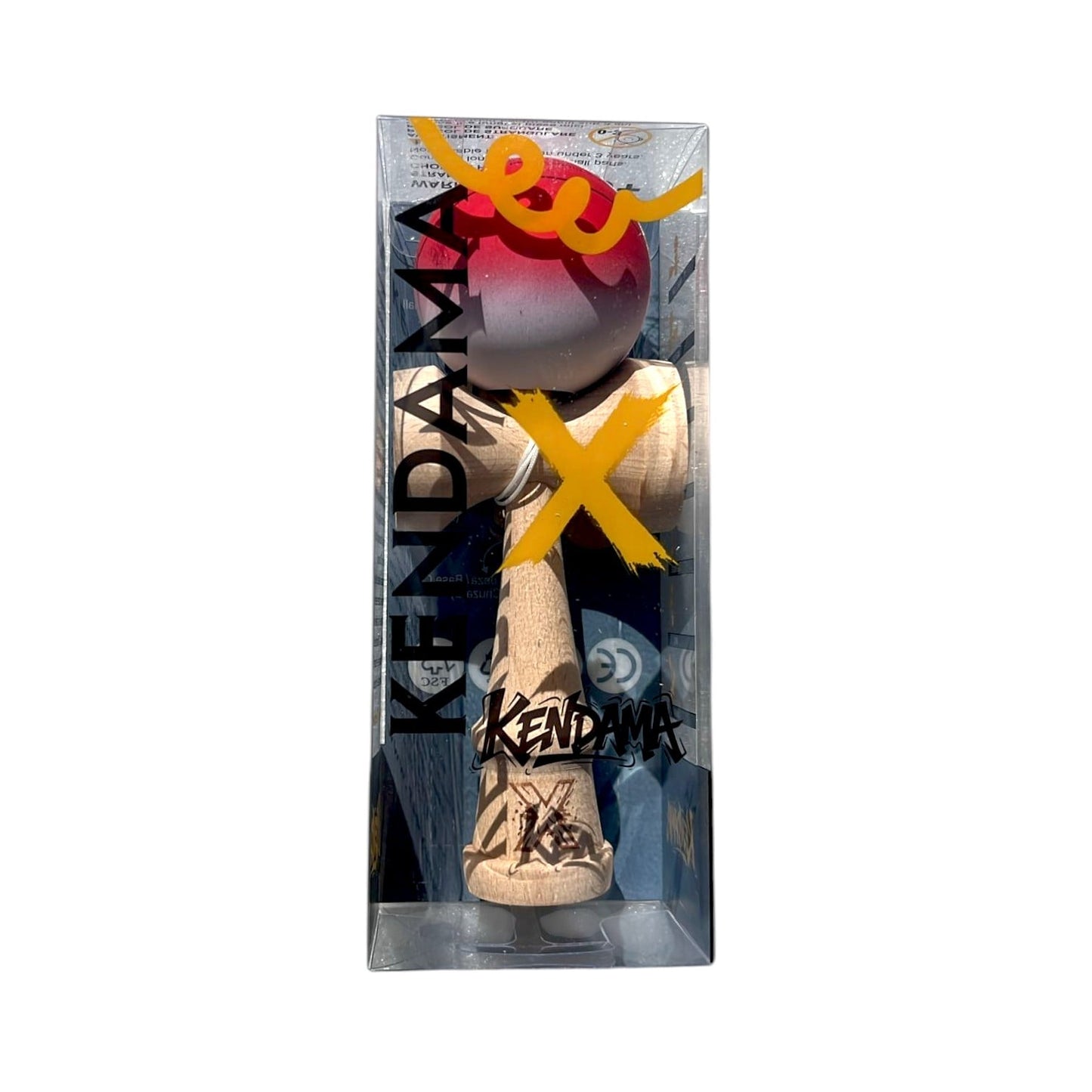 Kendama X Originala, Profesionala, Klevo, din Lemn, Rubber Grip, 18 cm, Rosu/Alb