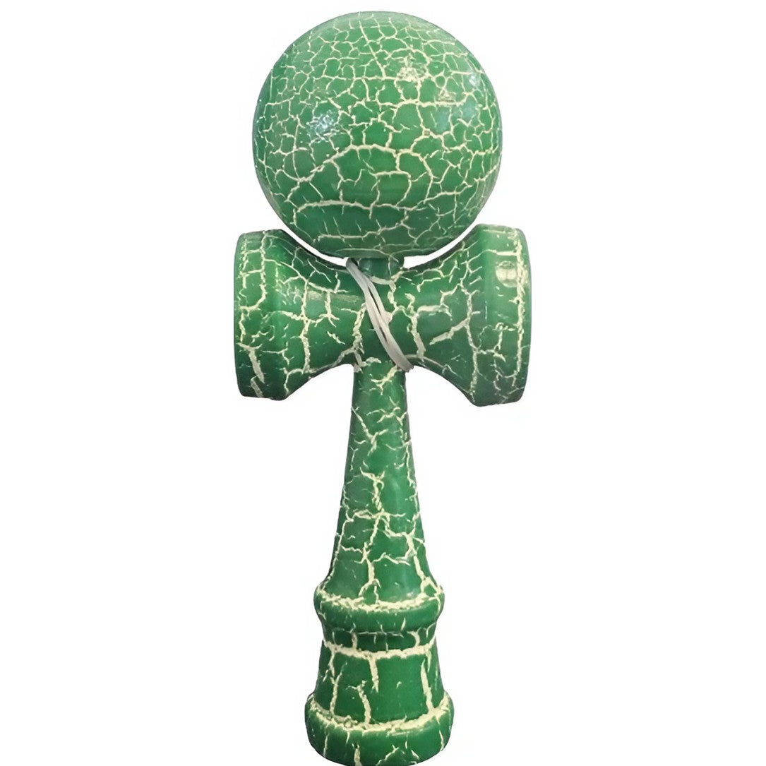 Kendama X Originala, Profesionala, Klevo, Kendama Cracked, din Lemn, 18 cm, Verde Alb