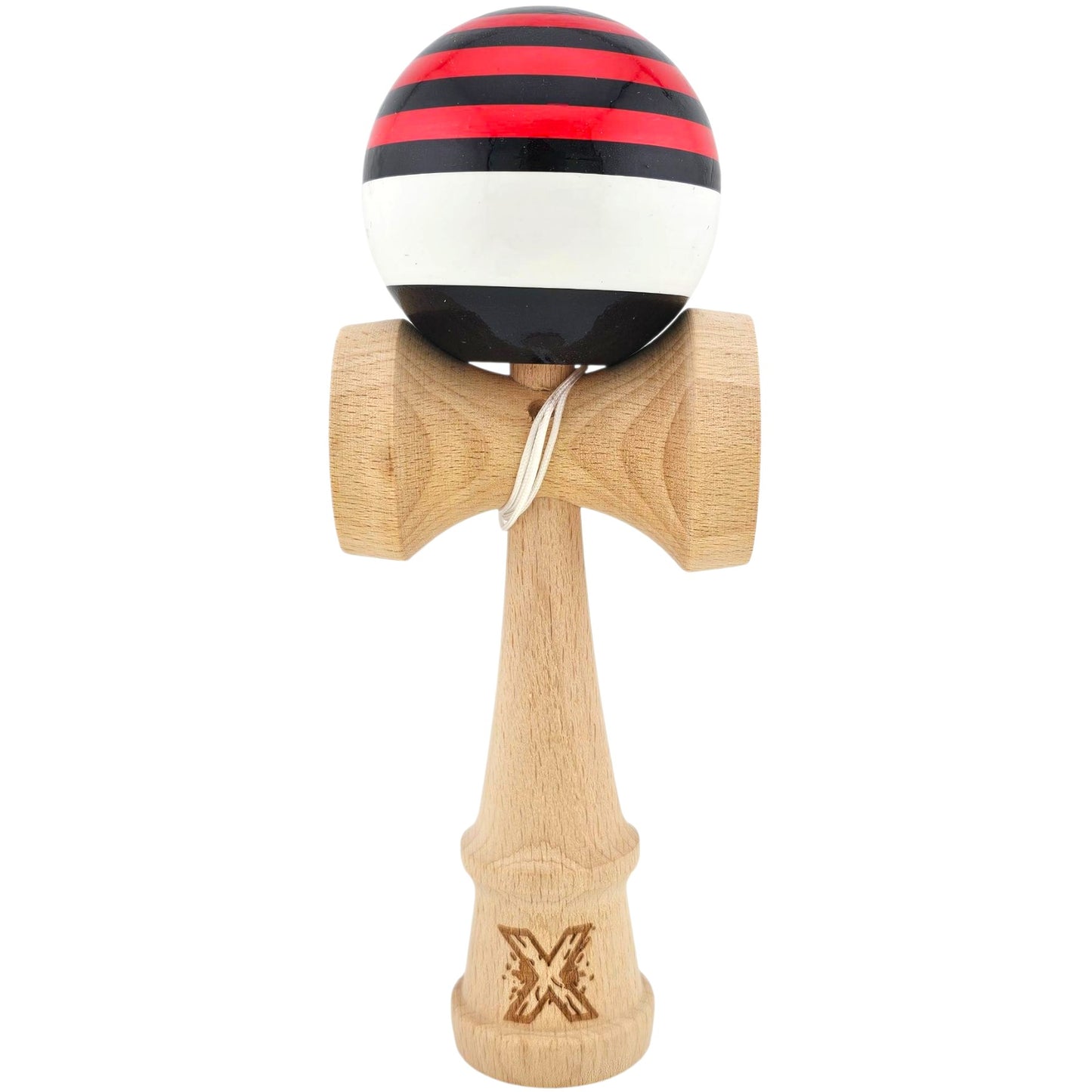 Kendama X Originala, Profesionala, Klevo, din Lemn, Super Sticky, 18 cm, Rosu/Negru/Alb