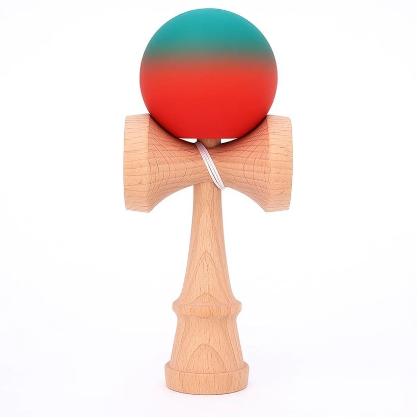 Kendama X Originala, Profesionala, Klevo, din Lemn, Rubber Grip, 18 cm, Rosu/Verde
