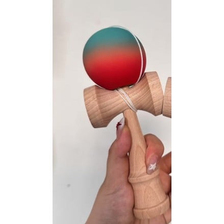 Kendama X Originala, Profesionala, Klevo, din Lemn, Rubber Grip, 18 cm, Rosu/Verde