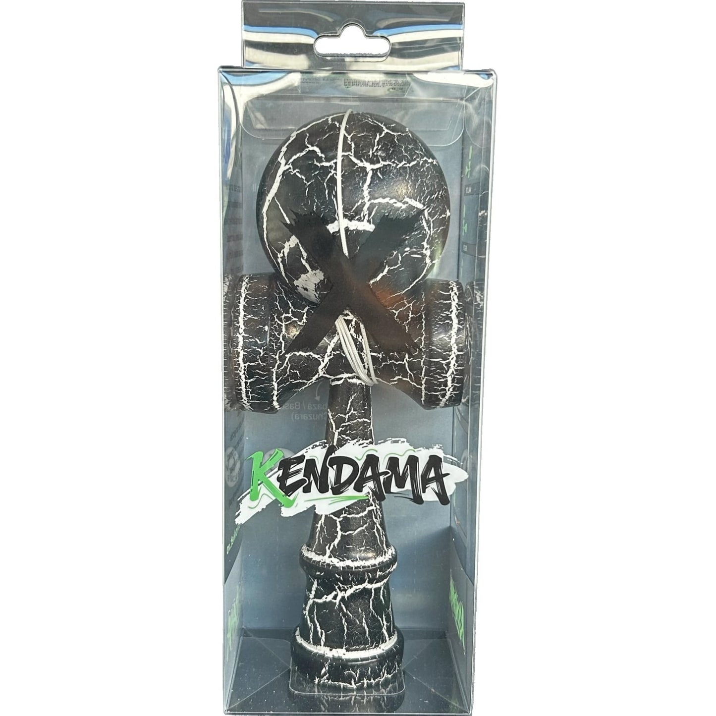 Kendama X Originala, Profesionala, Klevo, Cracked, din Lemn, 18 cm, Negru Alb