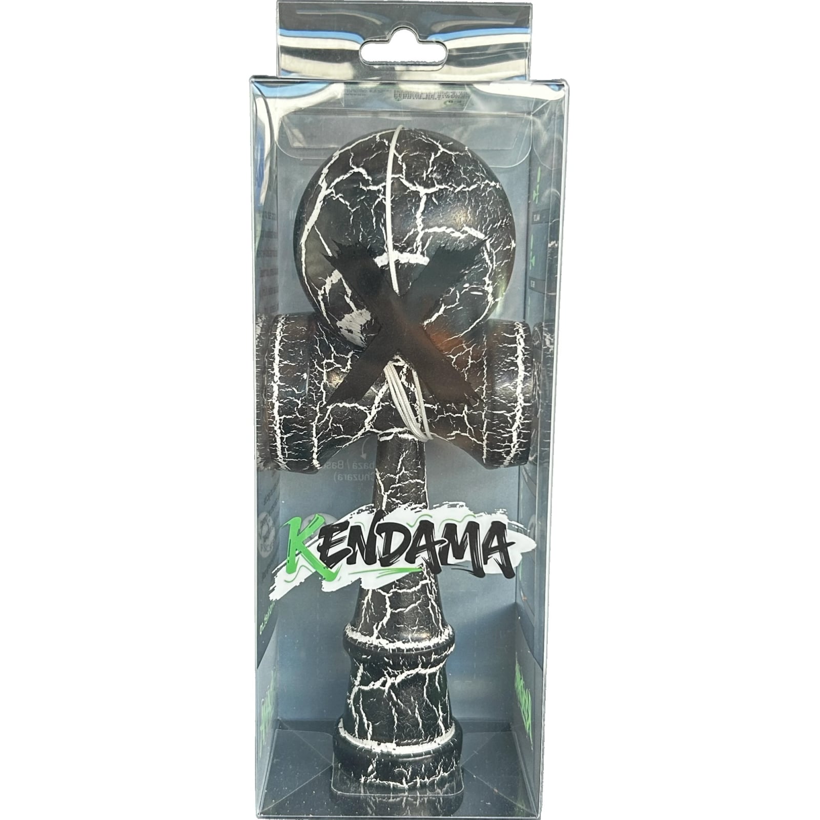Kendama X Originala, Profesionala, Klevo, Cracked, din Lemn, 18 cm, Negru Alb