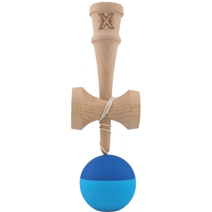 Kendama X Originala, Profesionala, Klevo, din Lemn, Rubber Grip, 18 cm, Albastru/Bleu