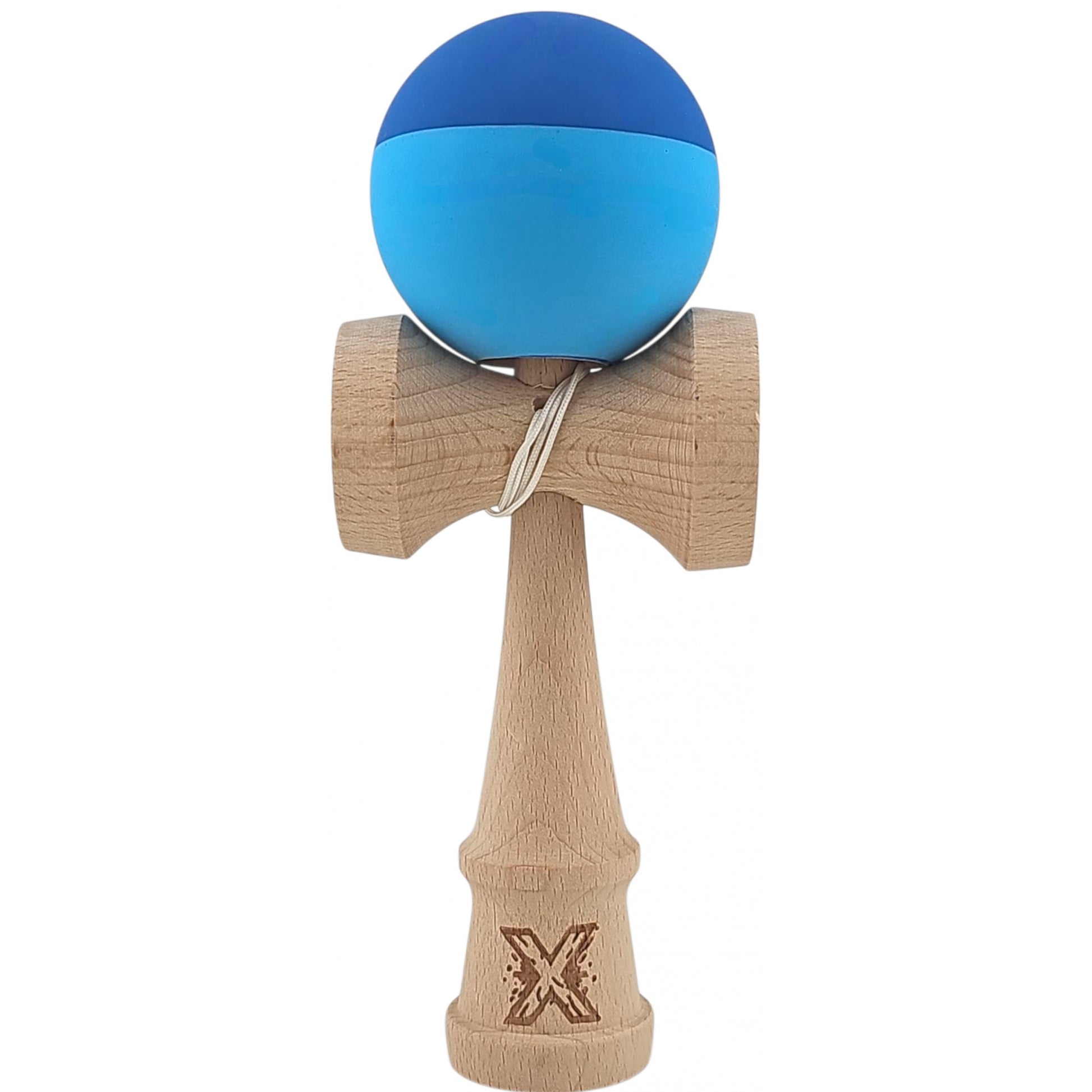Kendama X Originala, Profesionala, Klevo, din Lemn, Rubber Grip, 18 cm, Albastru/Bleu