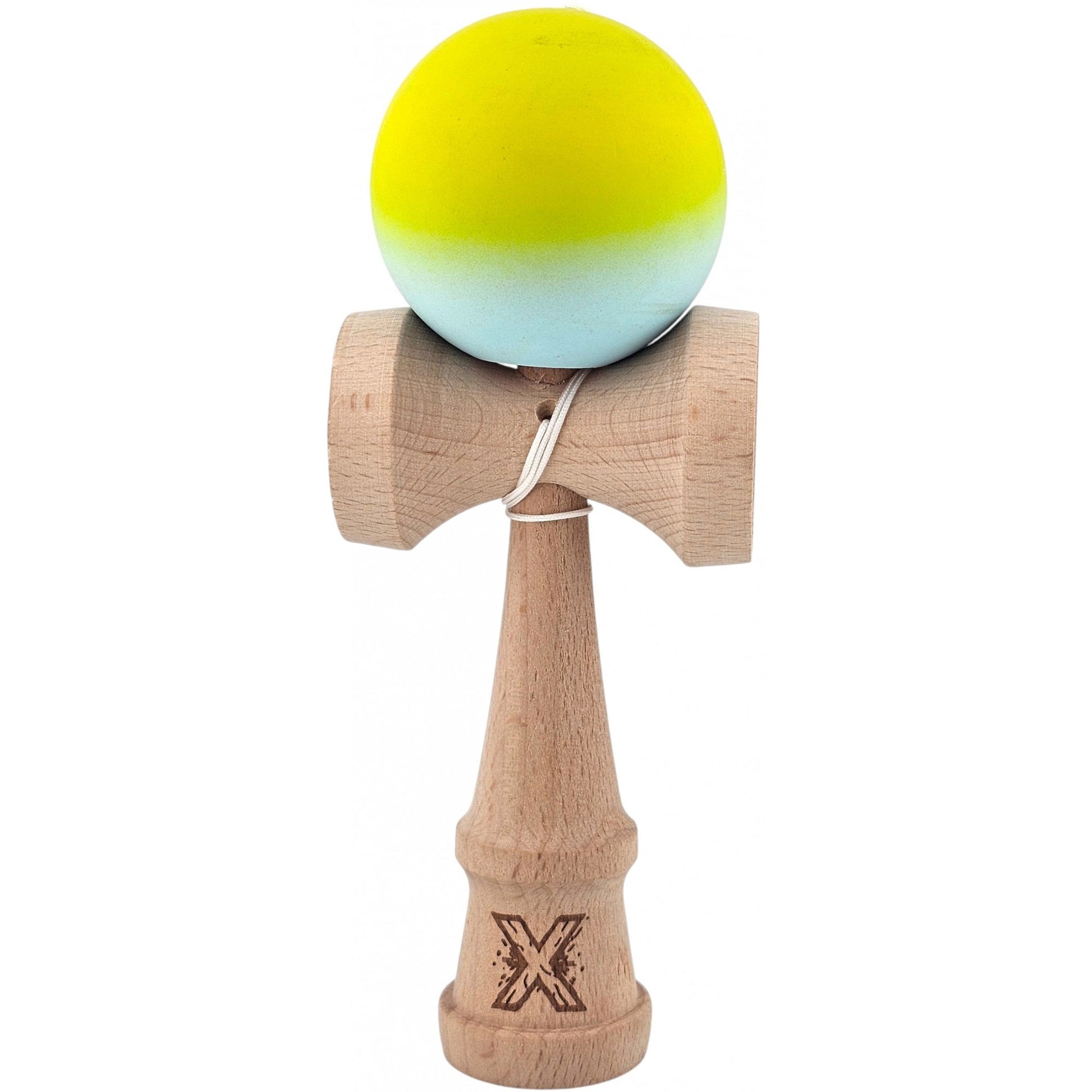 Kendama X Originala, Profesionala, Klevo, din Lemn, Rubber Grip, 18 cm, Galben Verde