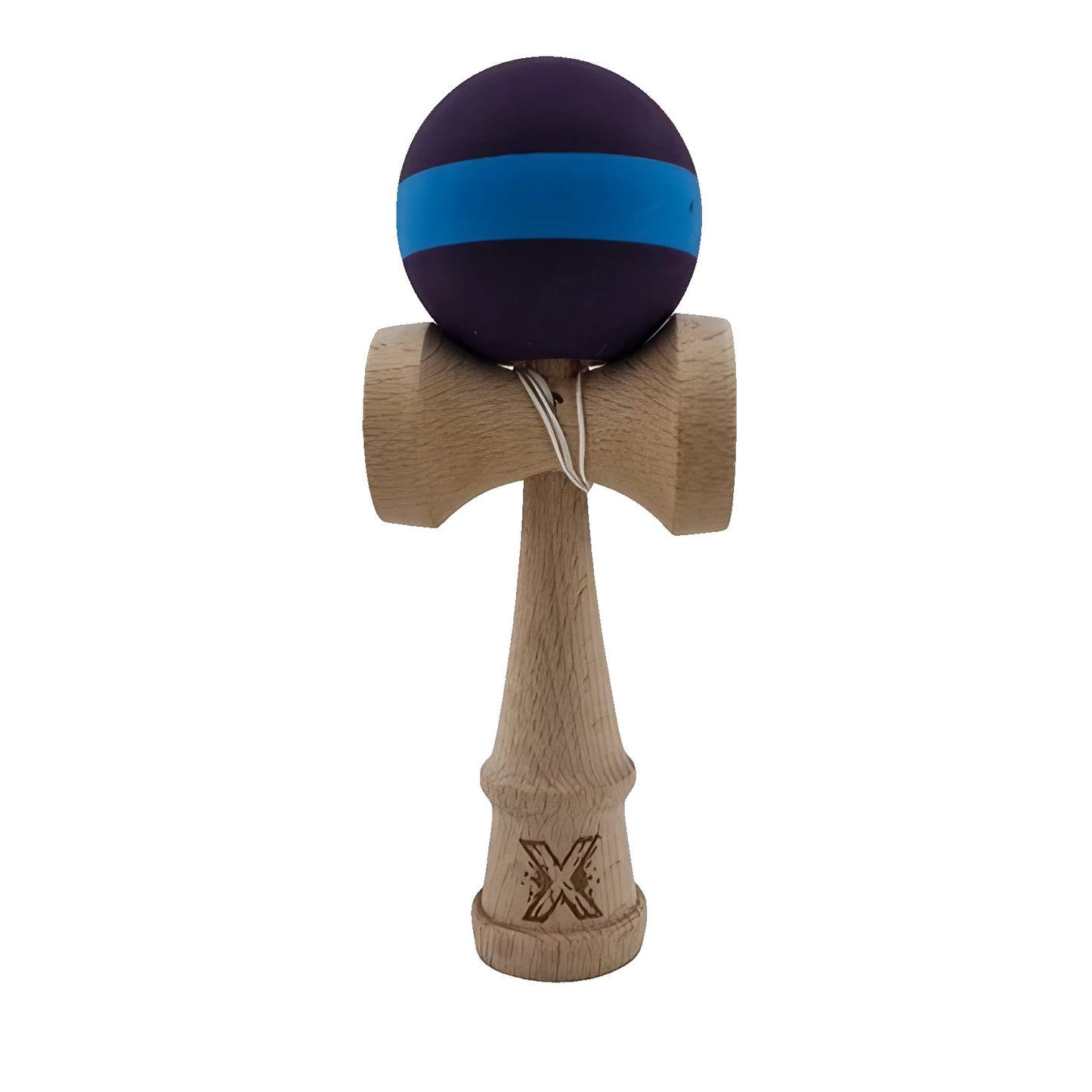 Jucarie Kendama X Originala, Profesionala, Klevo, din Lemn, Rubber Grip, 18 cm, Mov/Albastru
