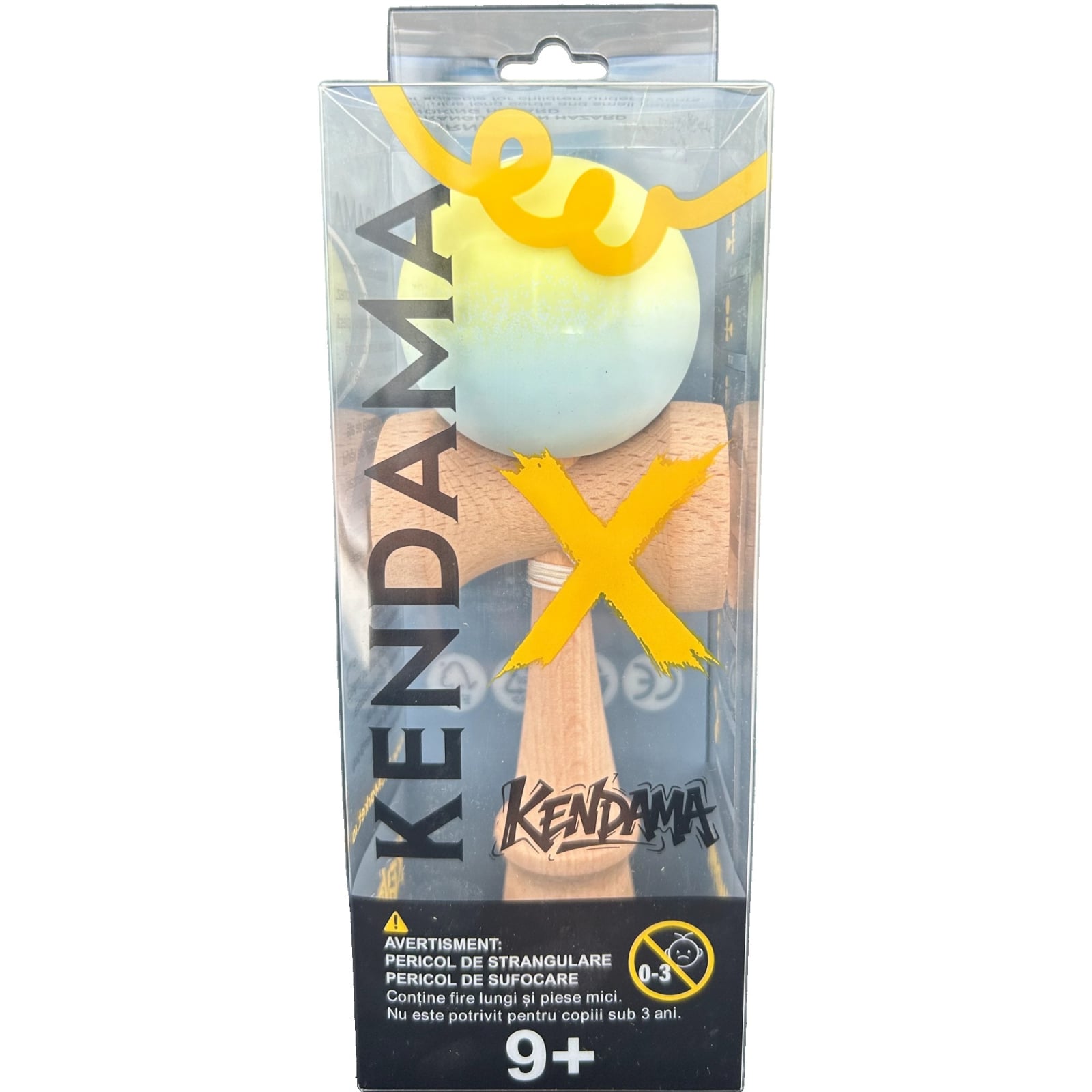 Kendama X Originala, Profesionala, Klevo, din Lemn, Rubber Grip, 18 cm, Galben Verde