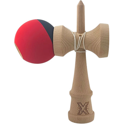 Kendama X Originala, Profesionala, Klevo, 18 cm, din Lemn, Rubber Grip, Rosu/Negru