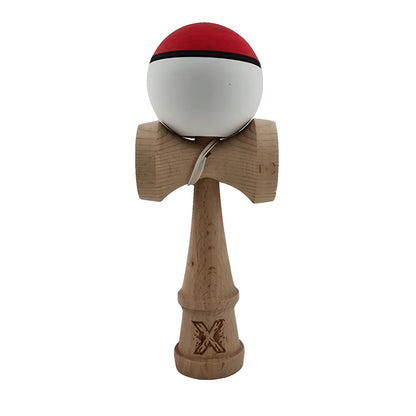 Kendama X Originala, Profesionala, Klevo, din Lemn, Rubber Grip, 18 cm, Rosu/Alb