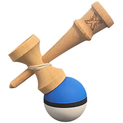 Kendama X Originala, Profesionala, Klevo, din Lemn, 18 cm, Rubber Grip, Albastru/Negru/Alb