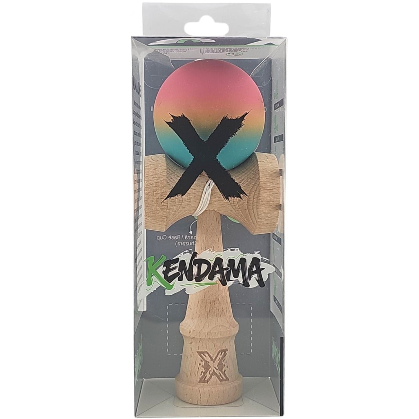 Kendama X Originala, Profesionala, Klevo, din Lemn, Rubber Grip, 18 cm, Roz/Galben/Albastru
