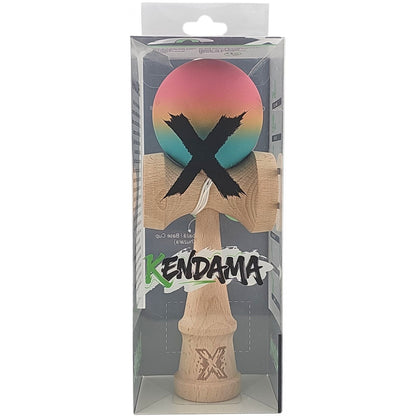 Kendama X Originala, Profesionala, Klevo, din Lemn, Rubber Grip, 18 cm, Roz/Galben/Albastru