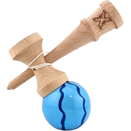 Kendama X Originala, Profesionala, Klevo, din Lemn, Super Sticky, 18 cm, Albastru