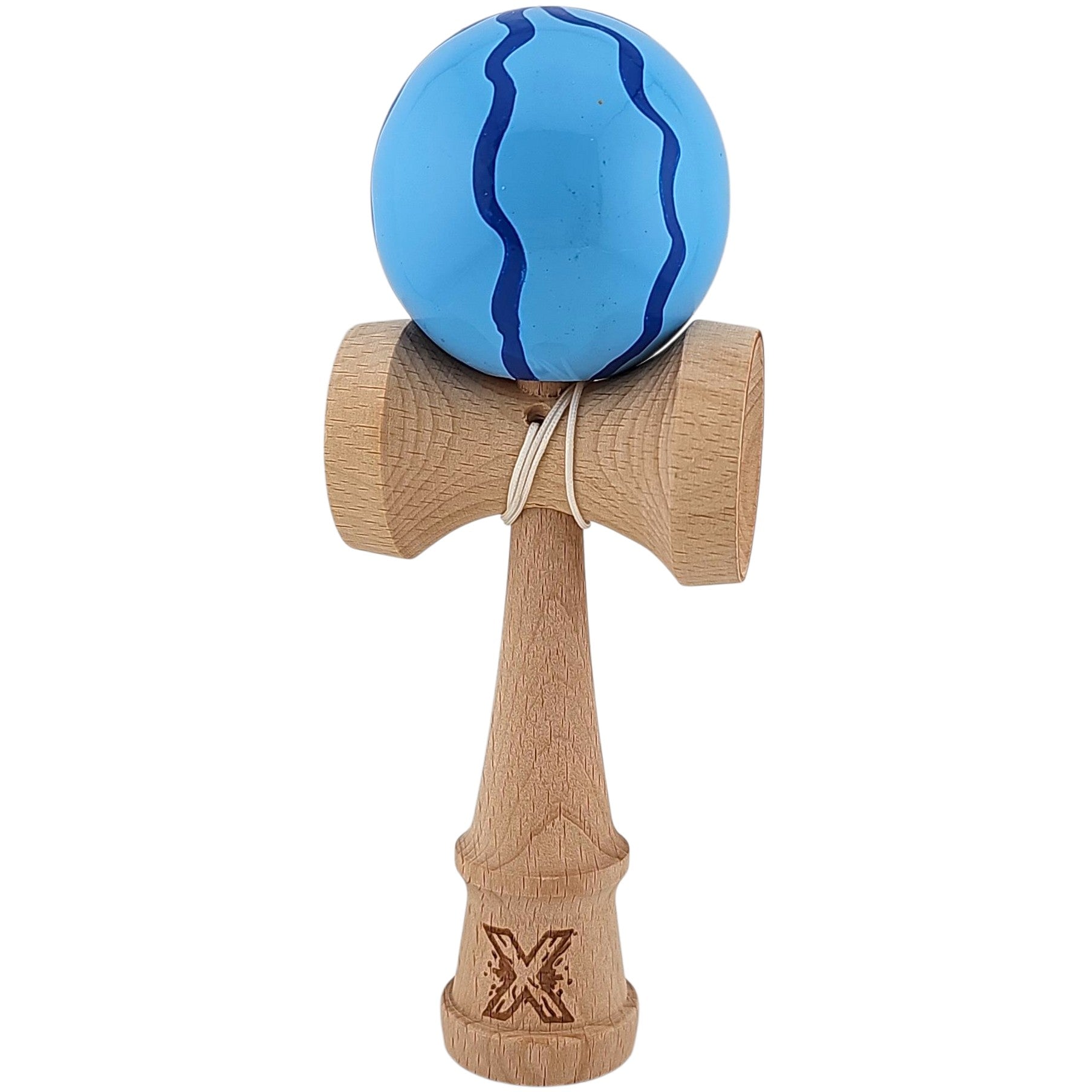Kendama X Originala, Profesionala, Klevo, din Lemn, Super Sticky, 18 cm, Albastru