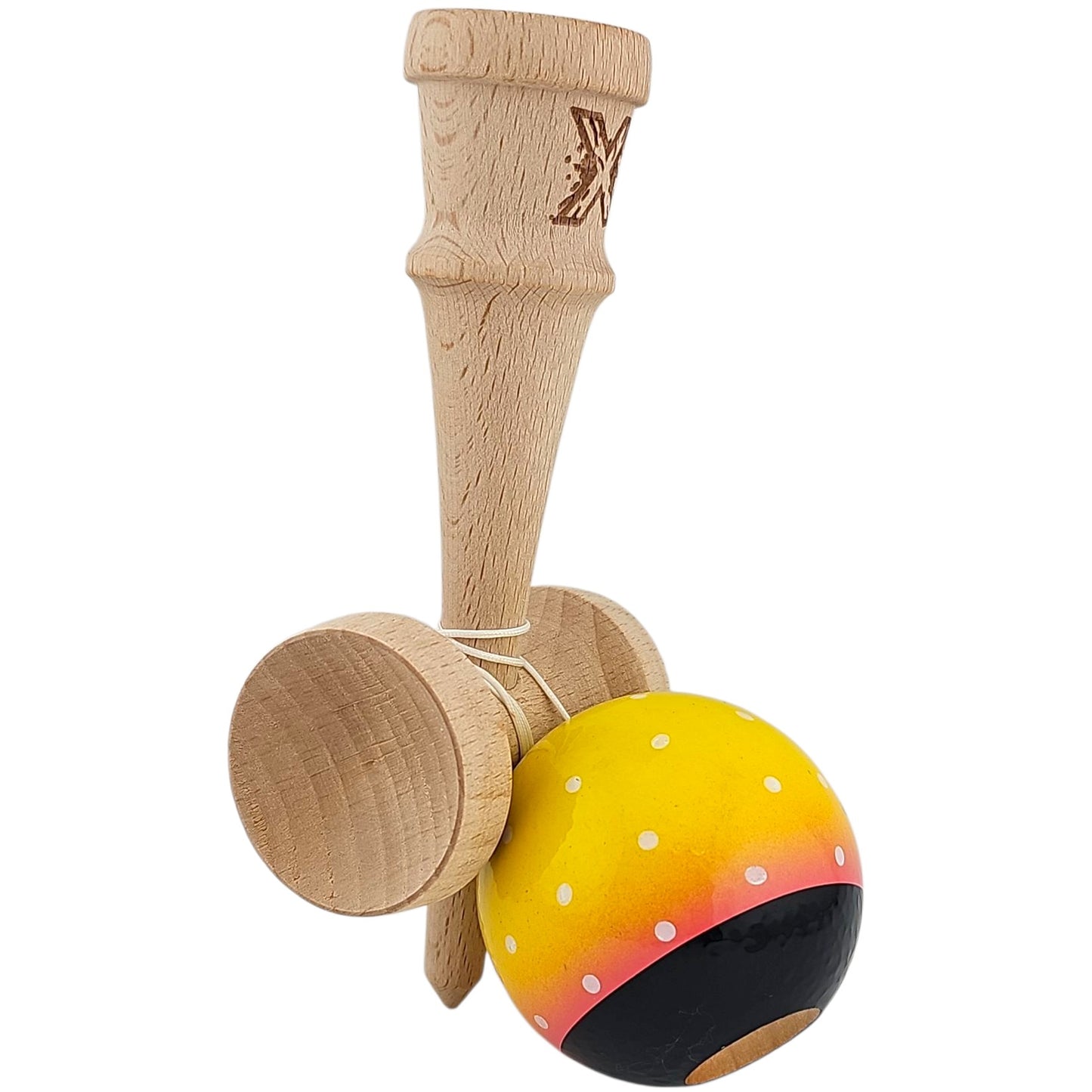 Kendama X Originala, Profesionala, Klevo, din Lemn, Super Sticky, 18 cm, Galben/Roz/Negru