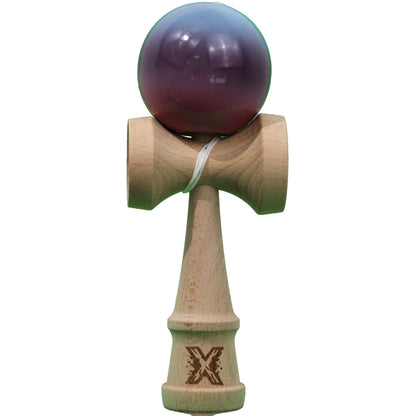 Kendama X Originala, Profesionala, Klevo, Super Sticky, din Lemn, 18 cm, Albastru Deschis/Mov/Roz
