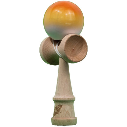 Kendama X Originala, Profesionala, Klevo, Super Sticky din Lemn, 18 cm, Gradient Portocaliu/Galben/Alb