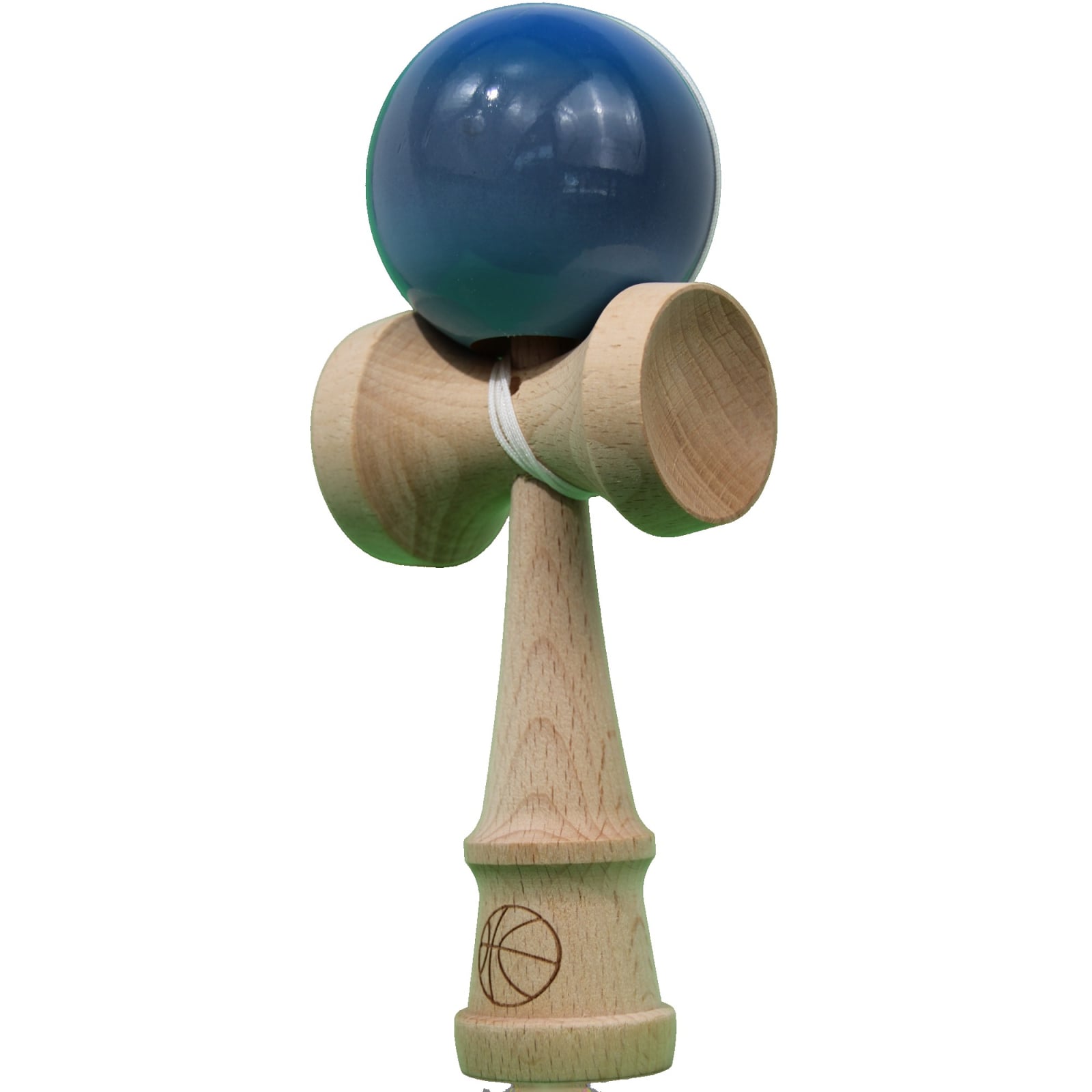 Kendama X Originala, Profesionala, Klevo, Super Sticky din Lemn, 18 cm, Gradient Albastru/Gri/Bleu