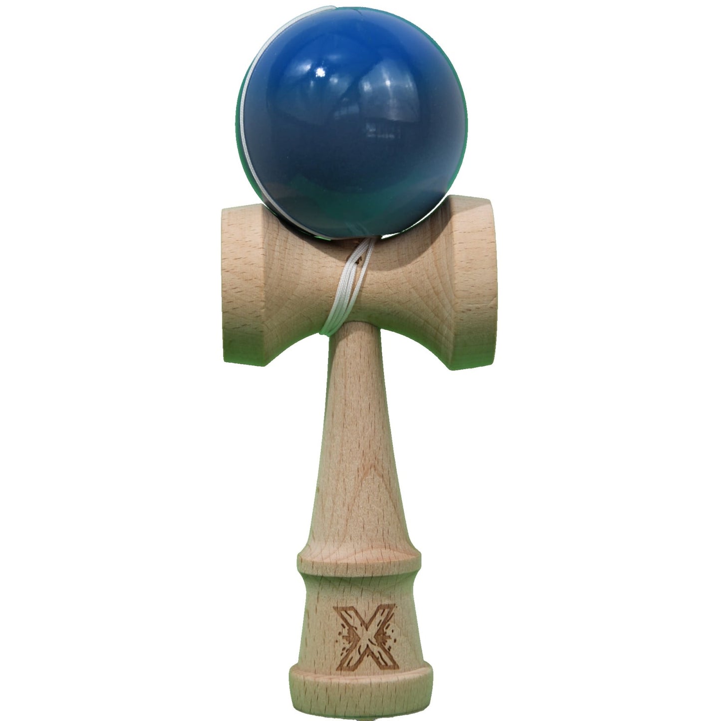 Kendama X Originala, Profesionala, Klevo, Super Sticky din Lemn, 18 cm, Gradient Albastru/Gri/Bleu