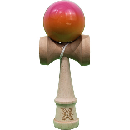 Kendama X Originala, Profesionala, Klevo, Super Sticky, din Lemn, 18 cm, Roz, Portocaliu, Galben