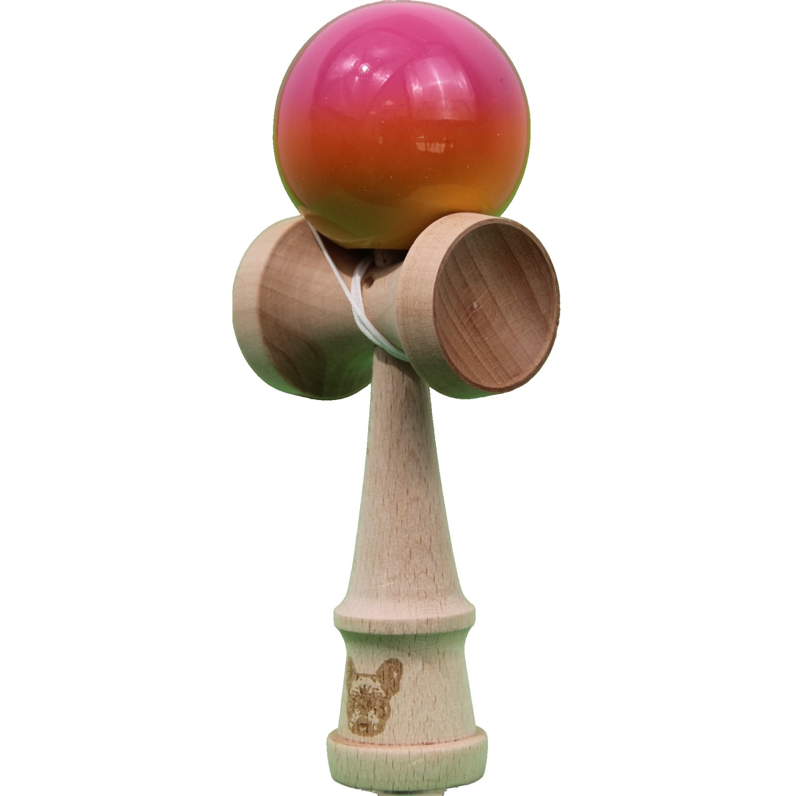 Kendama X Originala, Profesionala, Klevo, Super Sticky, din Lemn, 18 cm, Roz, Portocaliu, Galben